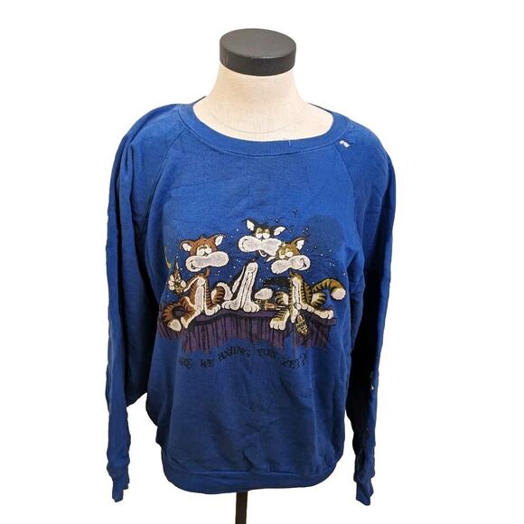 Vintage Miller Sweatshirt Drunk Cats XL "Are We Havin' Fun Yet?". Blue. - Picture 1 of 7